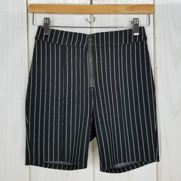 Lovers + Friends Black Striped High Waist Biker Shorts